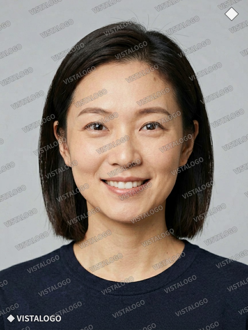 AI-generated portrait with logo watermark